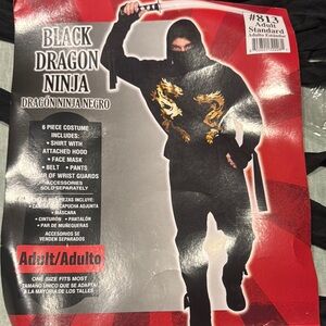 Black Dragon Ninja Costume with Gold Dragon Design